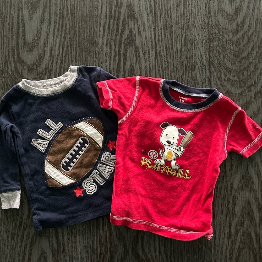 12 month set of two shirts sports theme